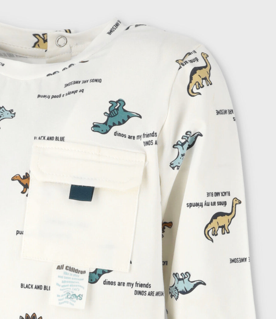 Polera bebé niño con dinosaurios 3 meses / Blanco