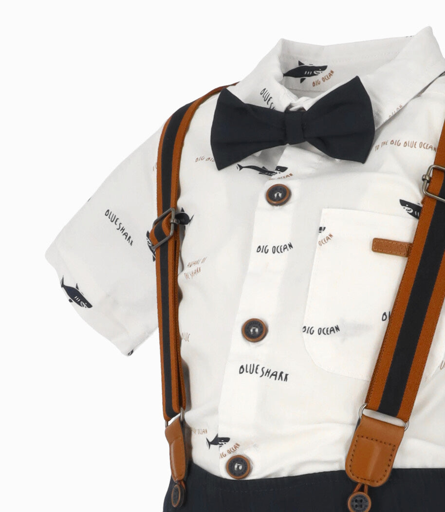 Conjunto bebé de camisa y bermudas 3 meses / Blanco