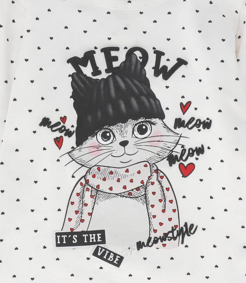 Polera niña con gato 2 años / Crudo