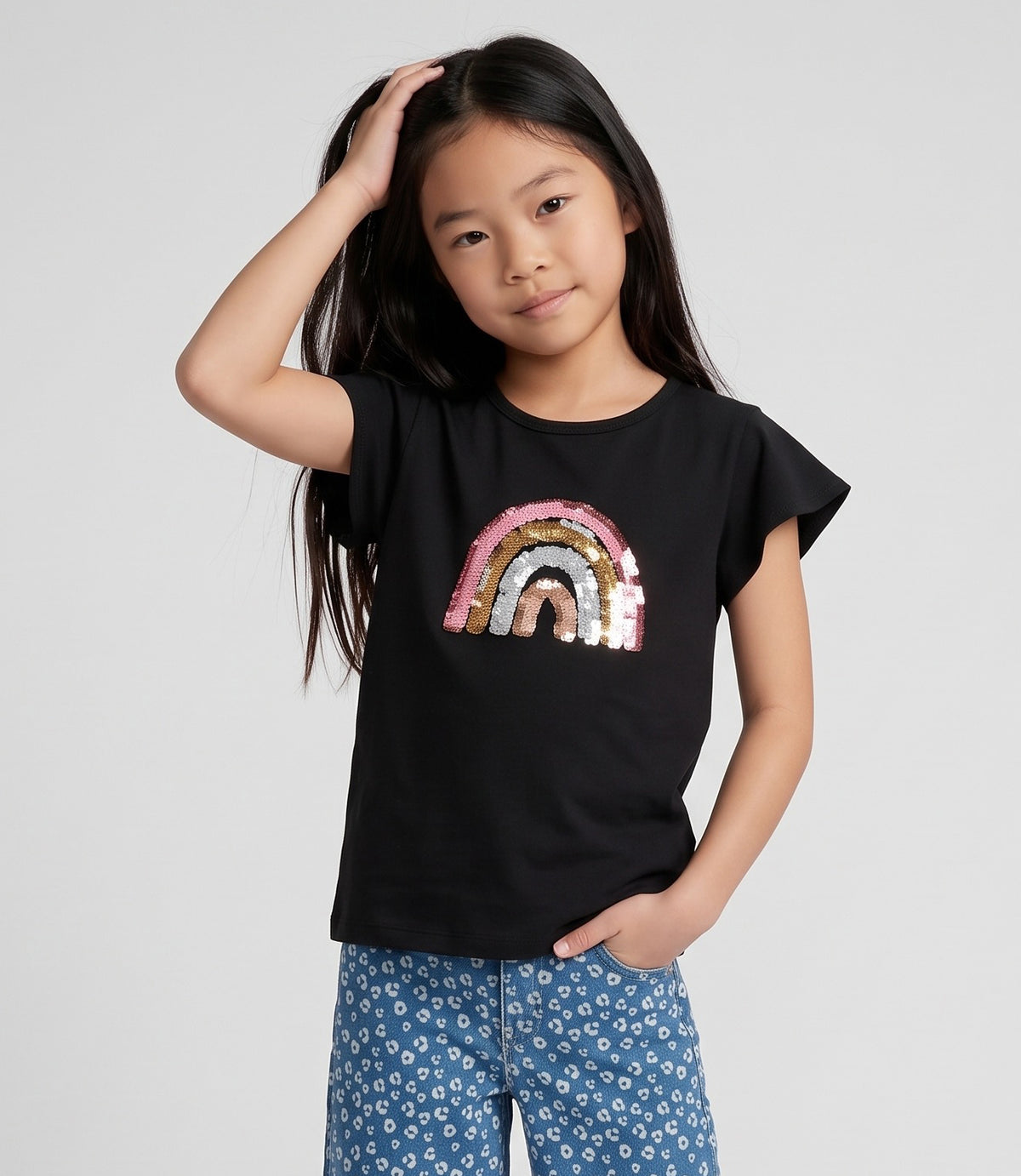 Polera niña rainbow 2 años / Negro