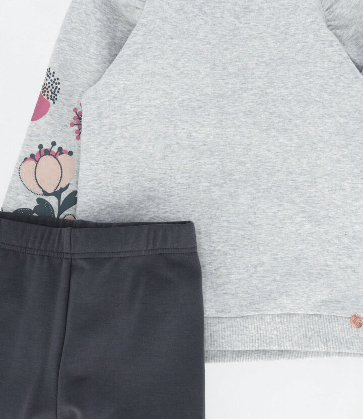 Conjunto niña con flores 2 años / Gris