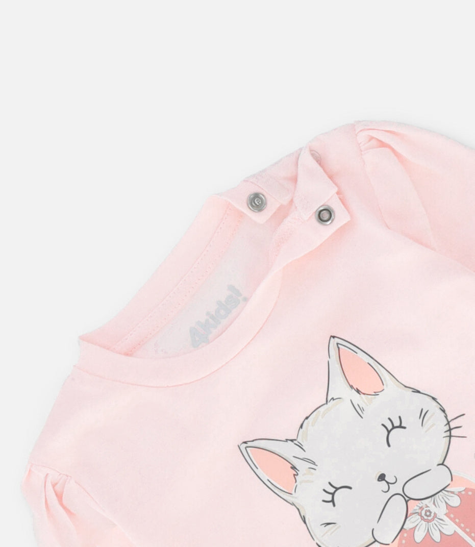 Polera bebé niña con gatito 6 meses / Rosado