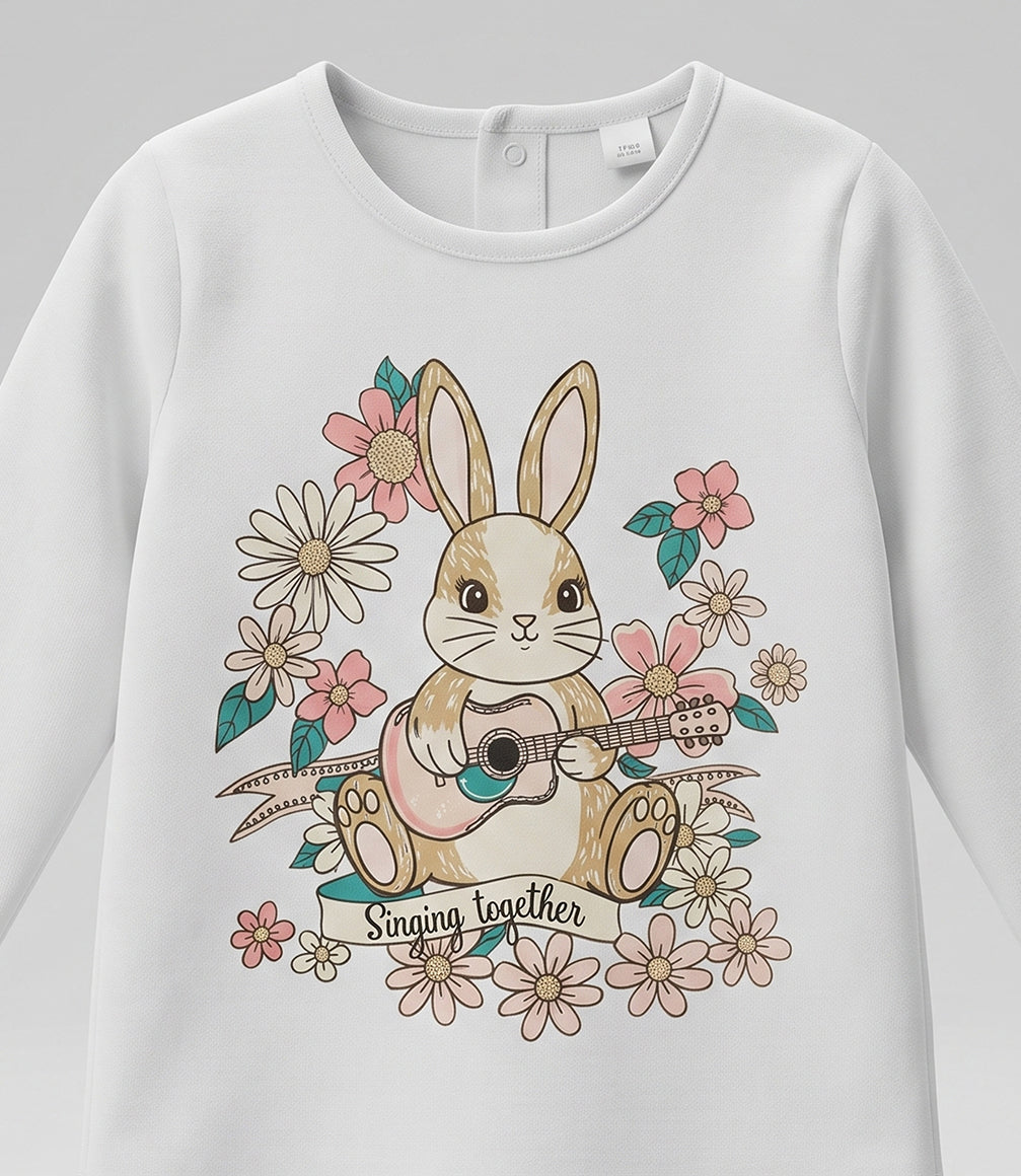 Polera bebé niña con conejo 6 meses / Blanco