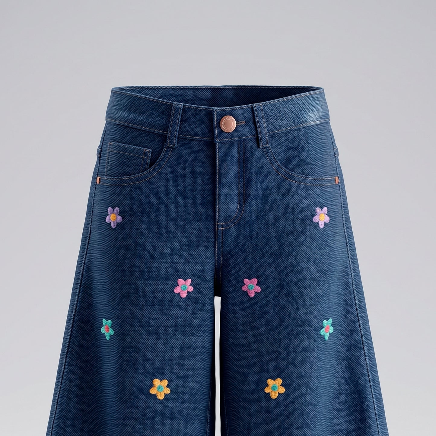 Jeans bebé niña con flores bordadas 6 meses / Azul Marino