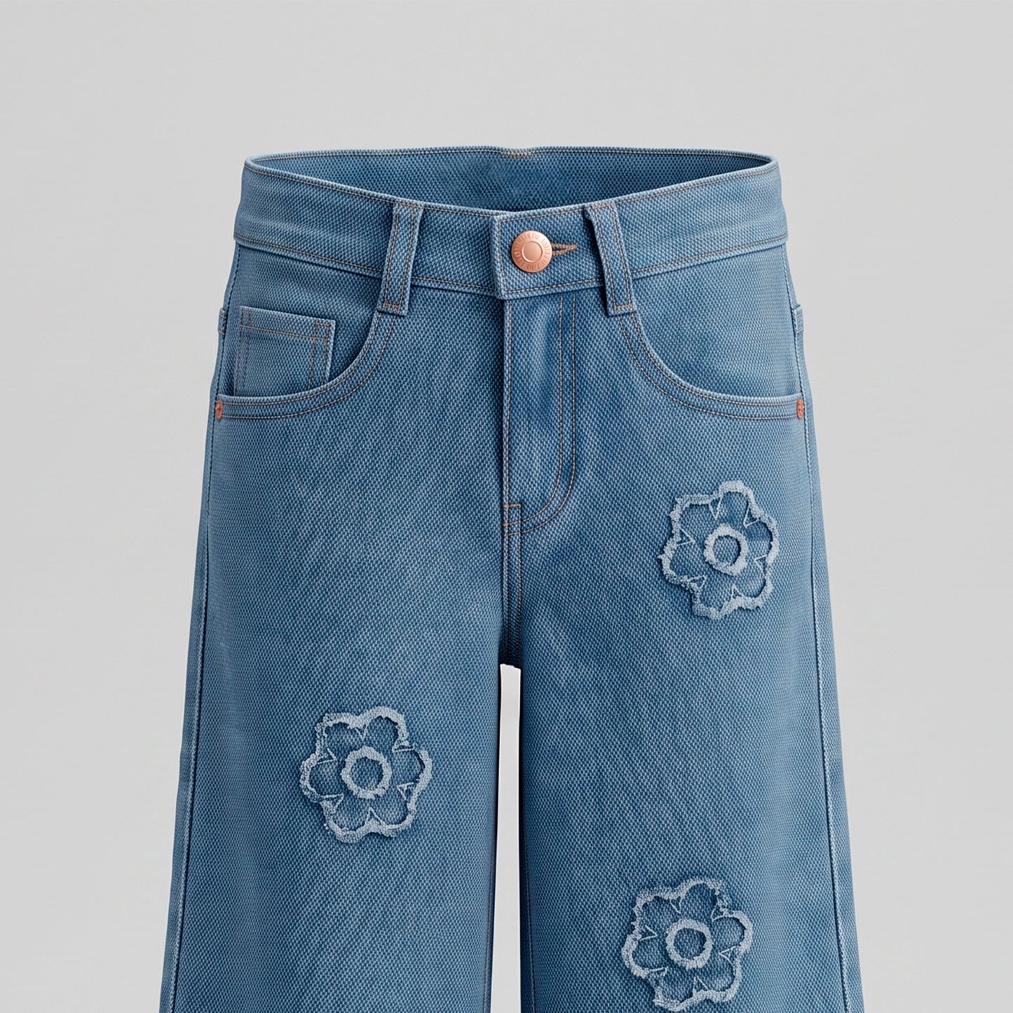 Jeans bebé niña con flores 6 meses / Celeste