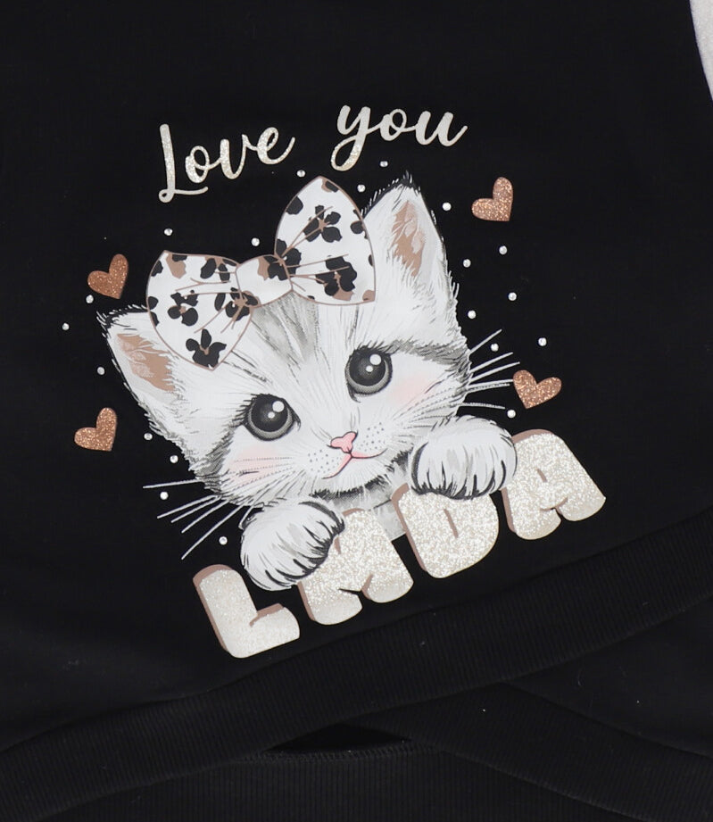 Polerón niña con gato 2 años / Negro