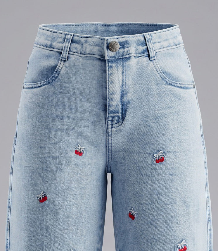 Jeans niña baloon con cherry 2 años / Celeste