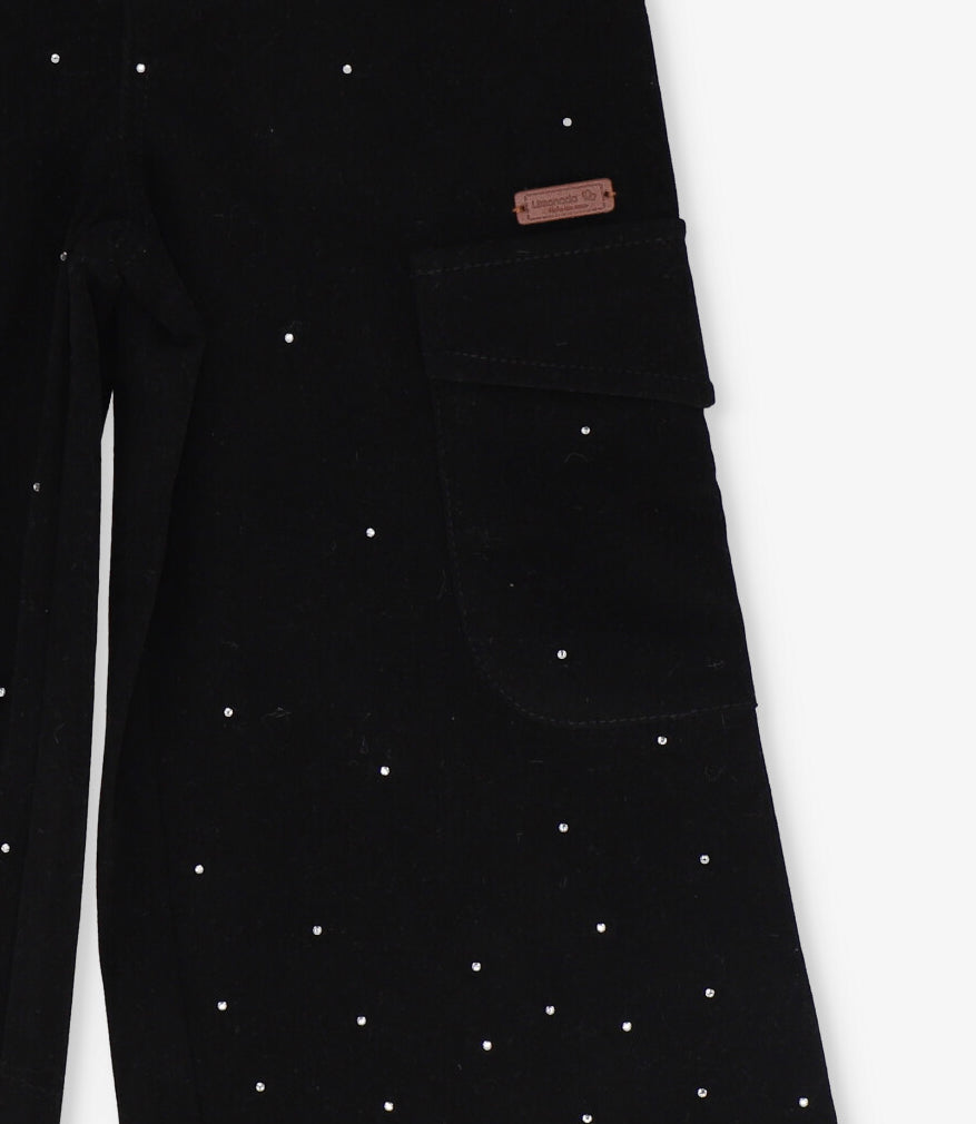 Pantalón niña de cotelé con brillos 2 años / Negro