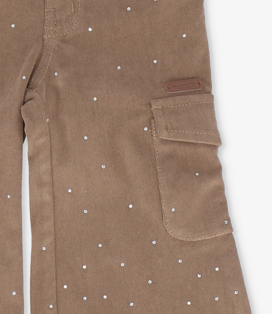 Pantalón niña de cotelé con brillos 2 años / Café