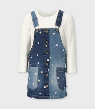 Vestido niña de denim con flores 2 años / Azul Marino