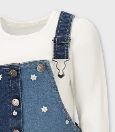 Vestido niña de denim con flores 2 años / Azul Marino