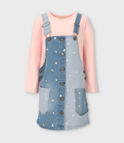 Vestido niña de denim con flores 2 años / Celeste