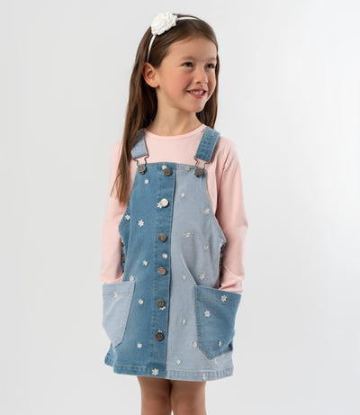 Vestido niña de denim con flores 2 años / Celeste