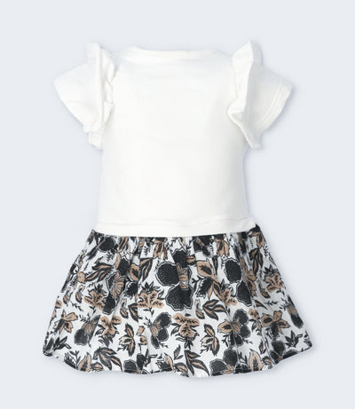 Vestido niña con flores y estampado 2 años / Blanco