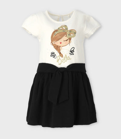 Vestido niña con puntos y estampado 2 años / Negro