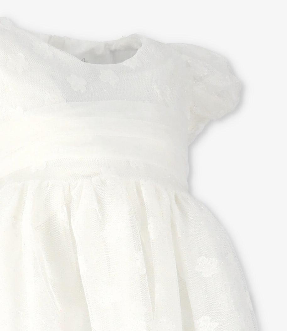 Vestido niña con flores bordadas 2 años / Crudo