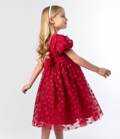 Vestido niña con flores bordadas 2 años / Rojo