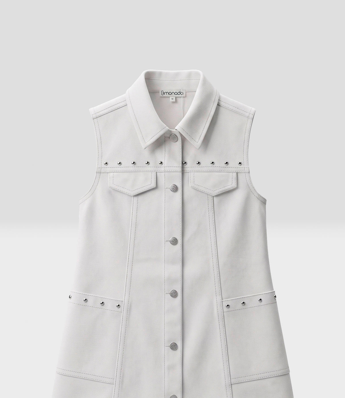 Vestido niña con remaches metálicos 2 años / Blanco