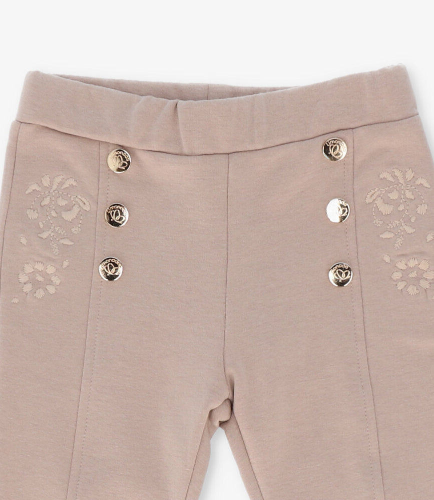 Calza niña con flores y botones 2 años / Beige