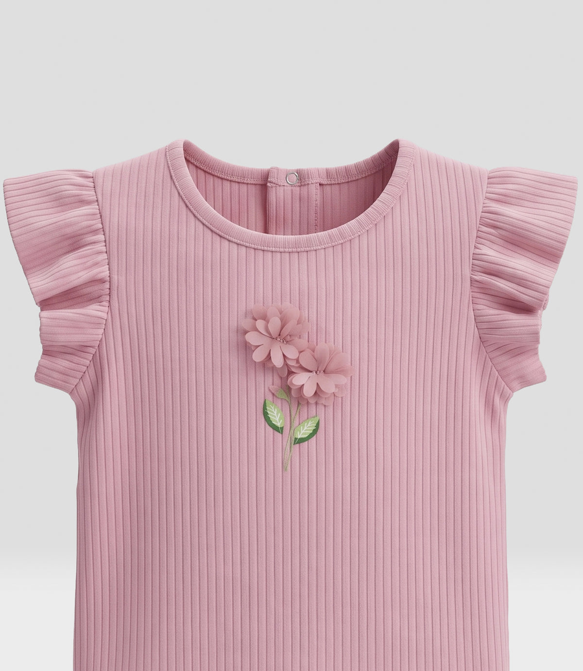 Polera bebé acanalada con flores 3 meses / Rosado