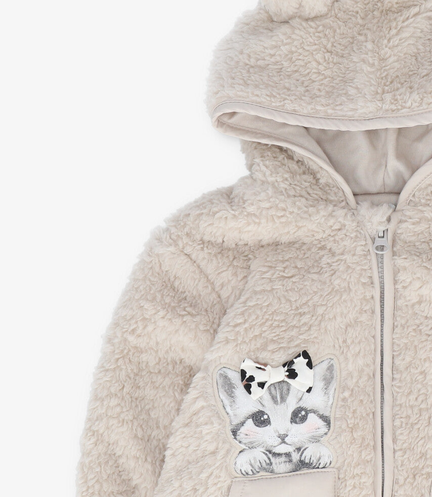 Chaqueta bebé de chiporro con gatito 3 meses / Beige