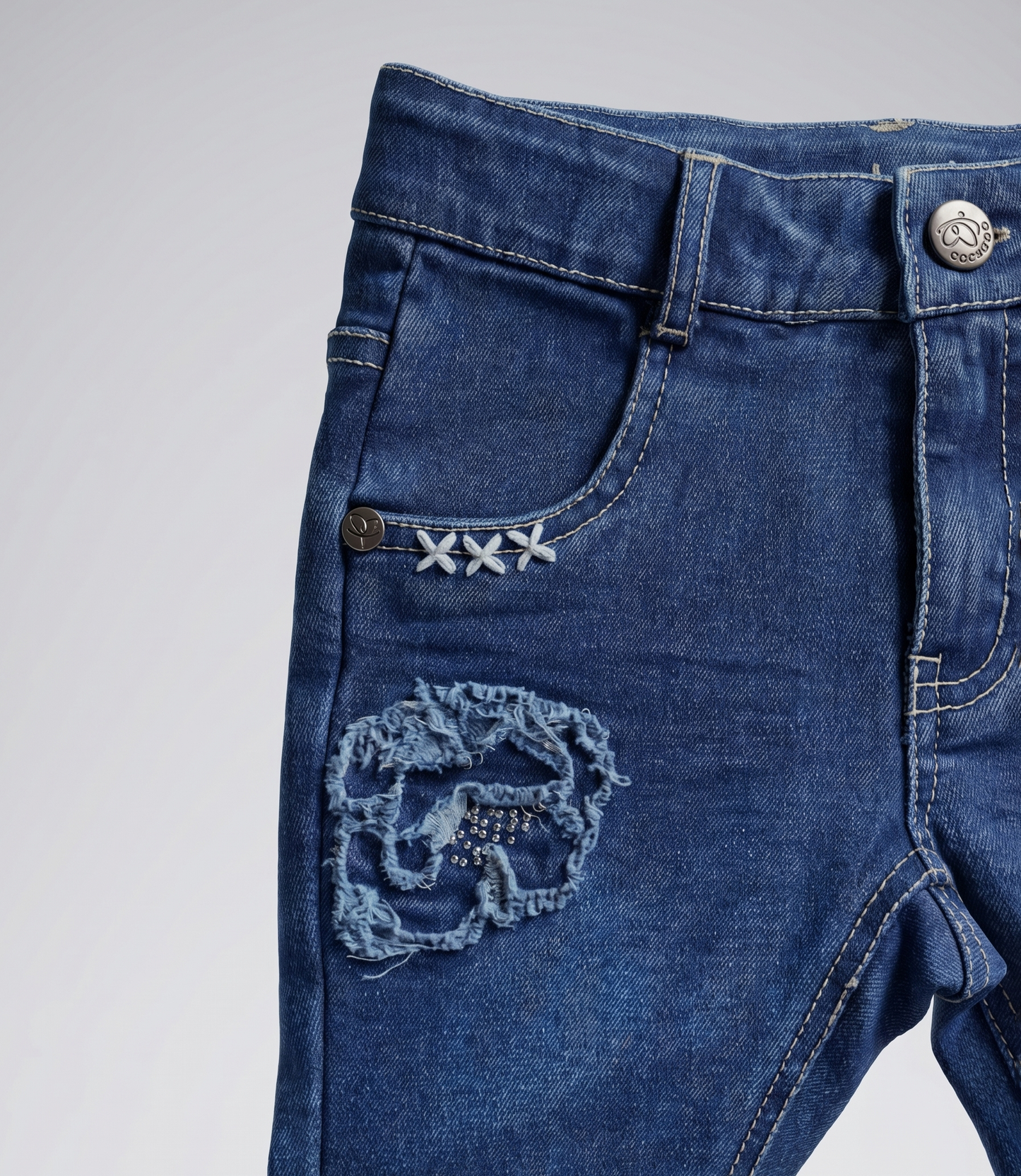 Jeans bebé acampanado con flores 3 meses / Azul Marino