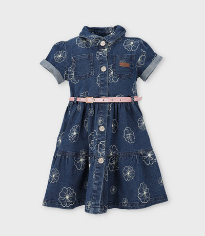 Vestido bebé de denim con flores 3 meses / Azul Marino