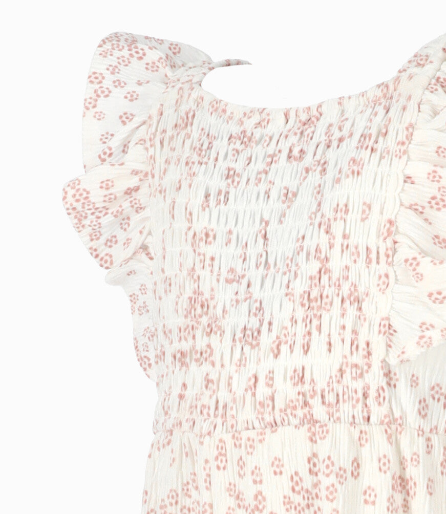 Enterito bebé sin manga con vuelos 3 meses / Blanco