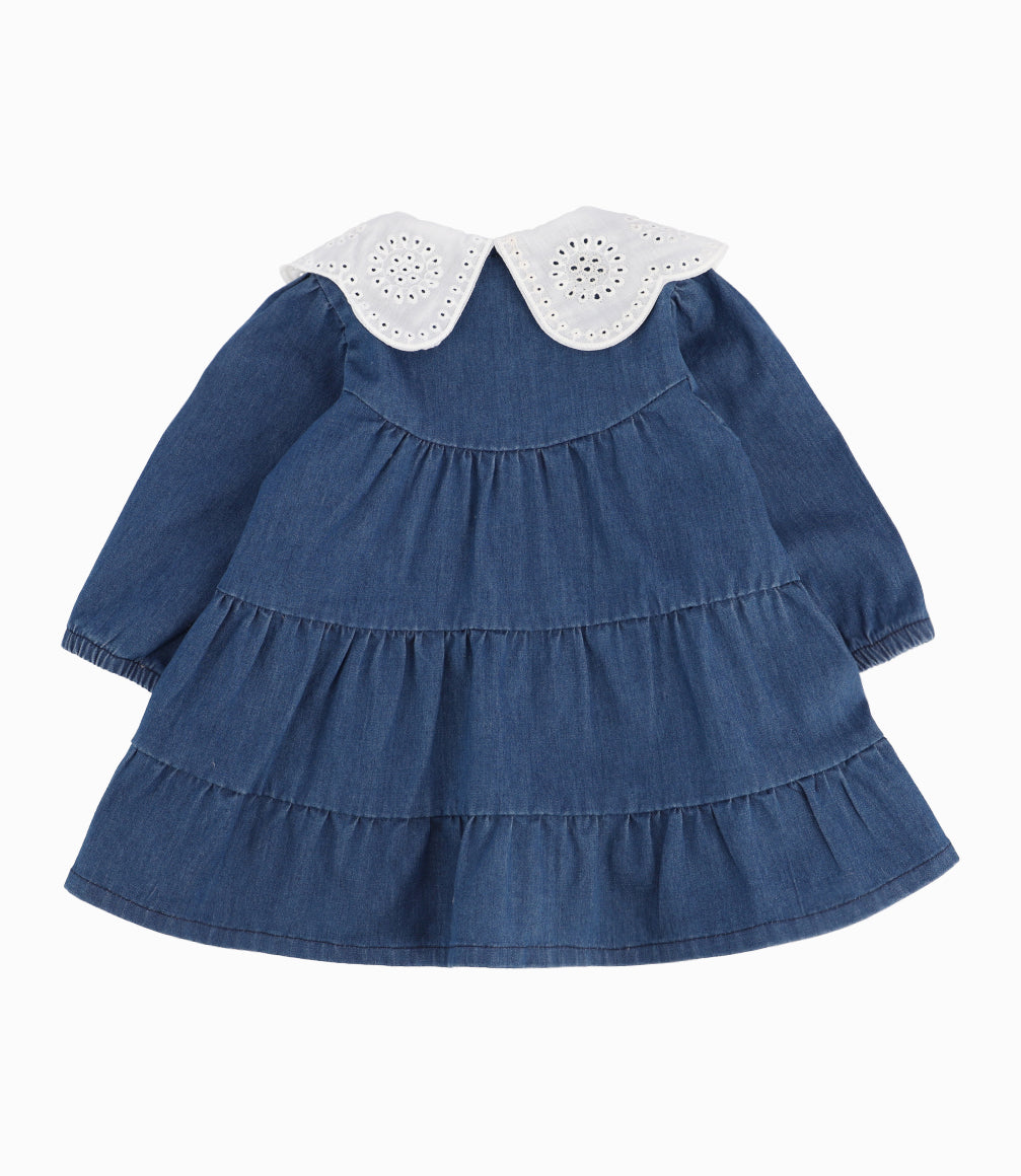 Vestido Recién Nacida Con Vuelos Denim Azul