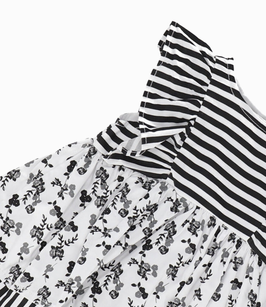 Vestido Recién Nacida Con Flores Y Rayas 0 meses / Negro