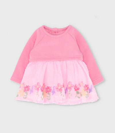 Vestido recién nacida tejido con flores 0 meses / Coral