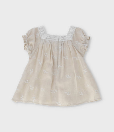 Vestido recién nacida flores bordadas 0 meses / Beige