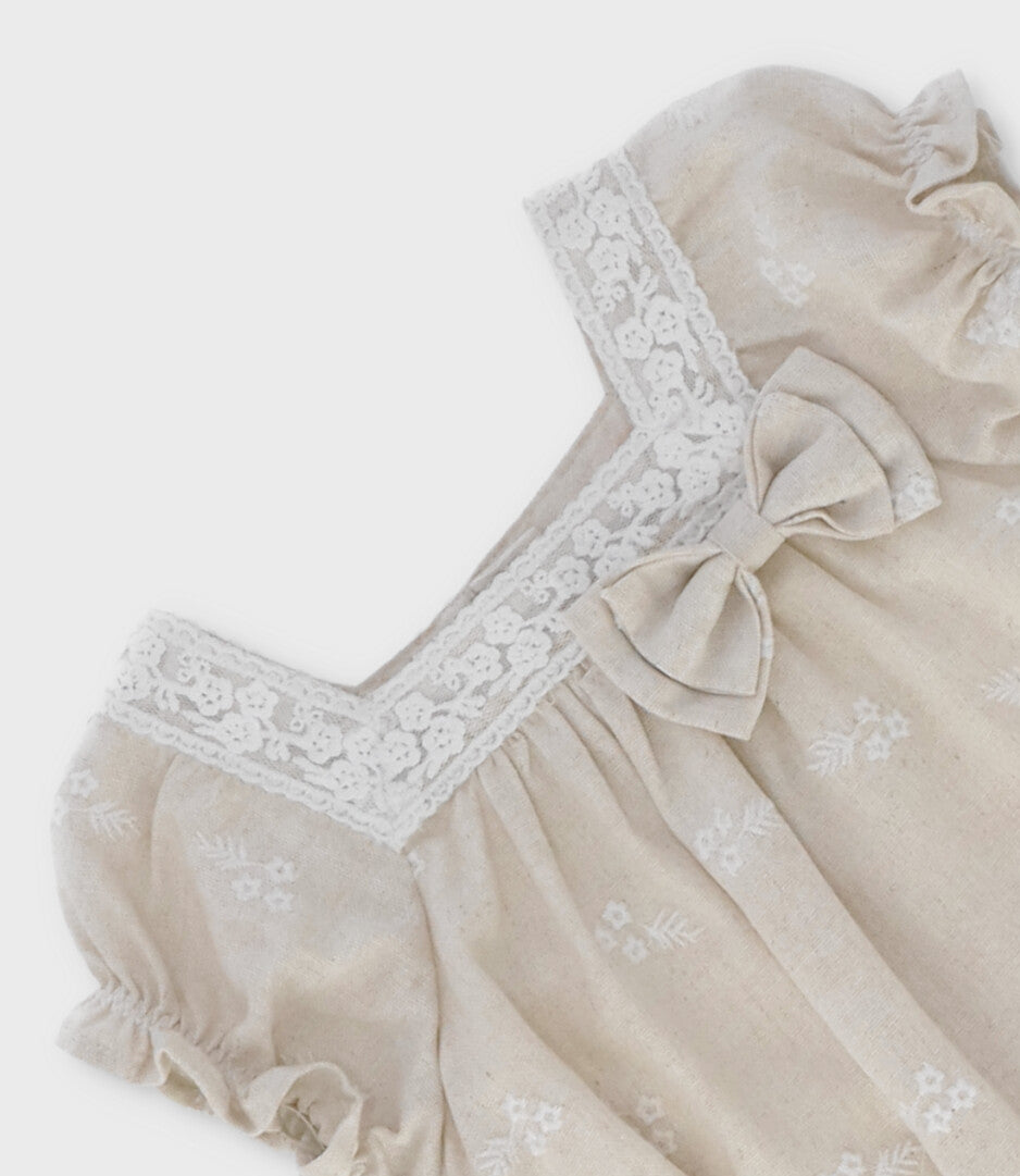 Vestido recién nacida flores bordadas 0 meses / Beige