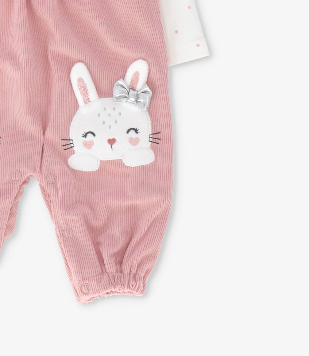 Jardinera recién nacida con vuelos y conejos 0 meses / Rosado