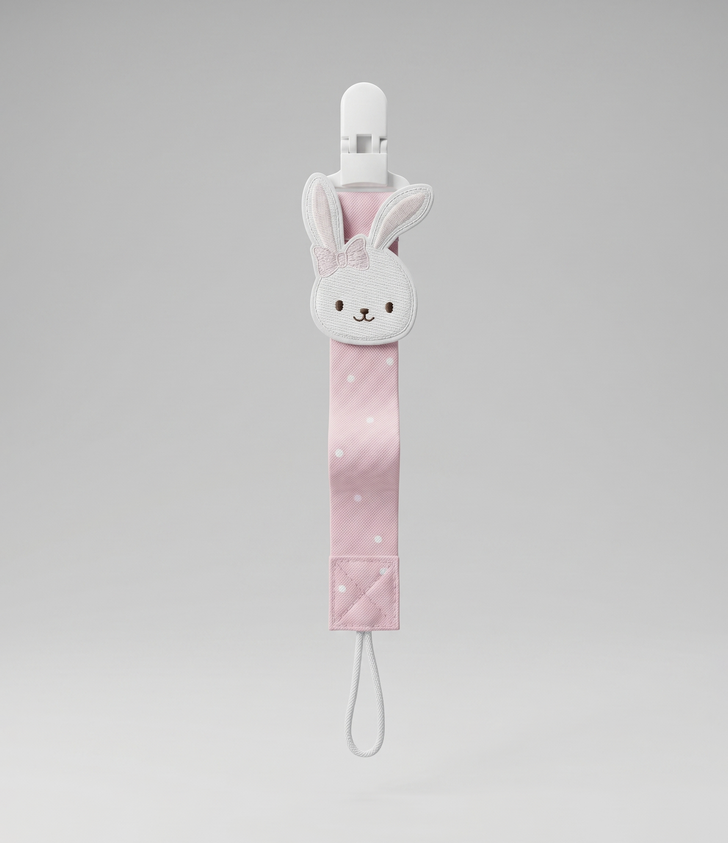 Porta chupete recién nacida con conejito y flores Talla única / Rosado