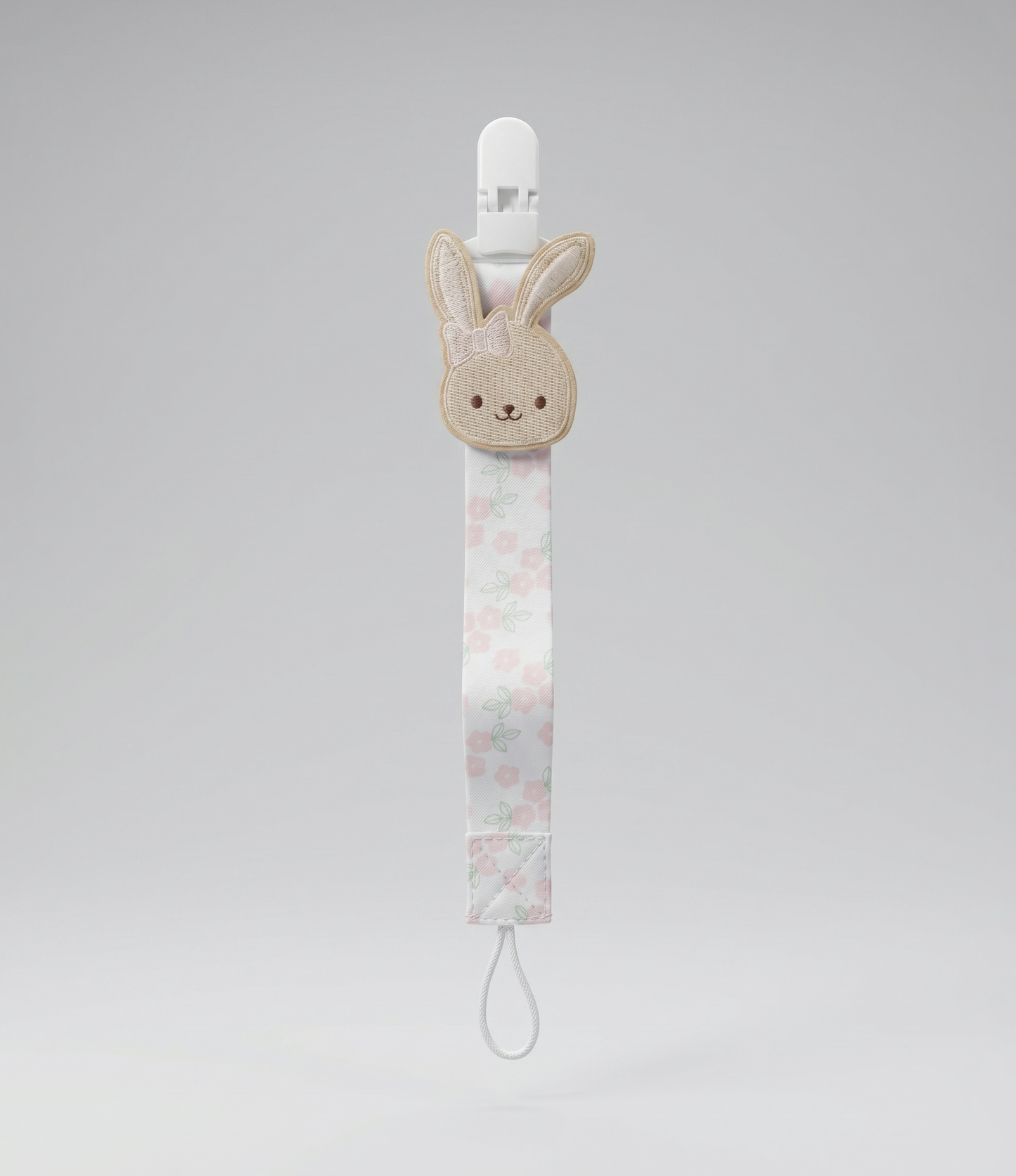 Porta chupete recién nacida con conejito y flores Talla única / Crudo