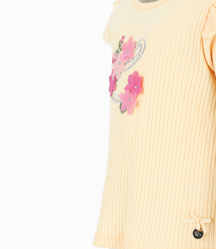 Polera bebé acanalada con vuelos 3 meses / Amarillo