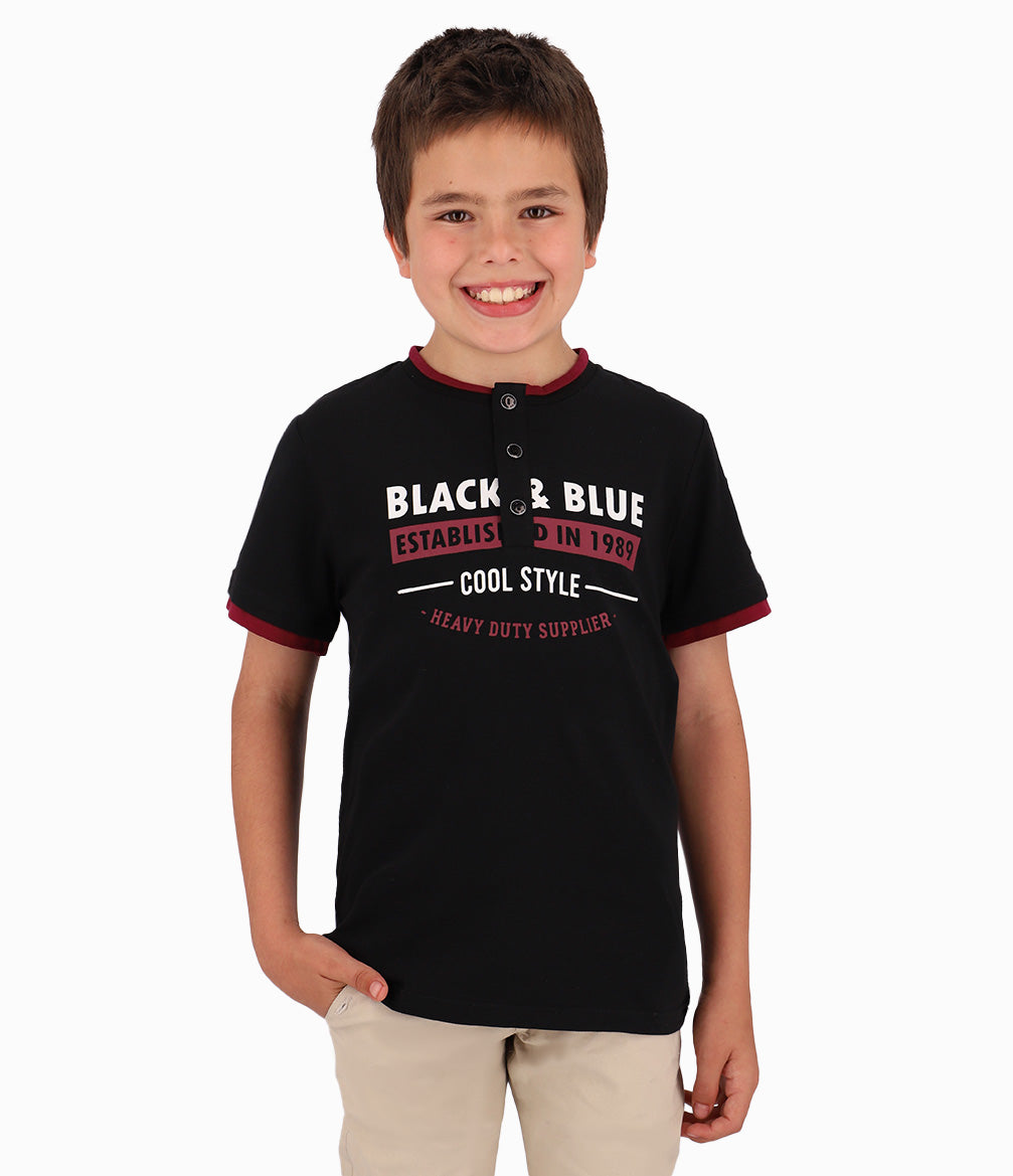 Polera Niño Cool Style Black and Blue Negro