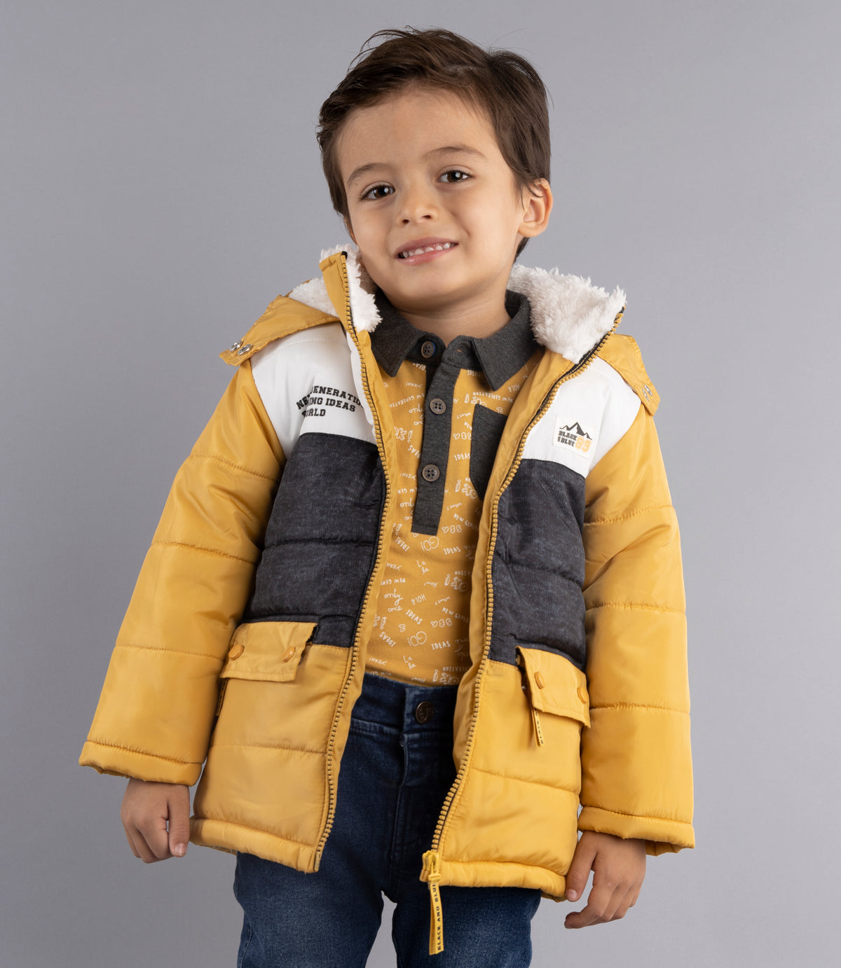 Parka Bebé Niño Impermeable Con Polar Interior Black And Blue Mostaza 3 meses / Mostaza