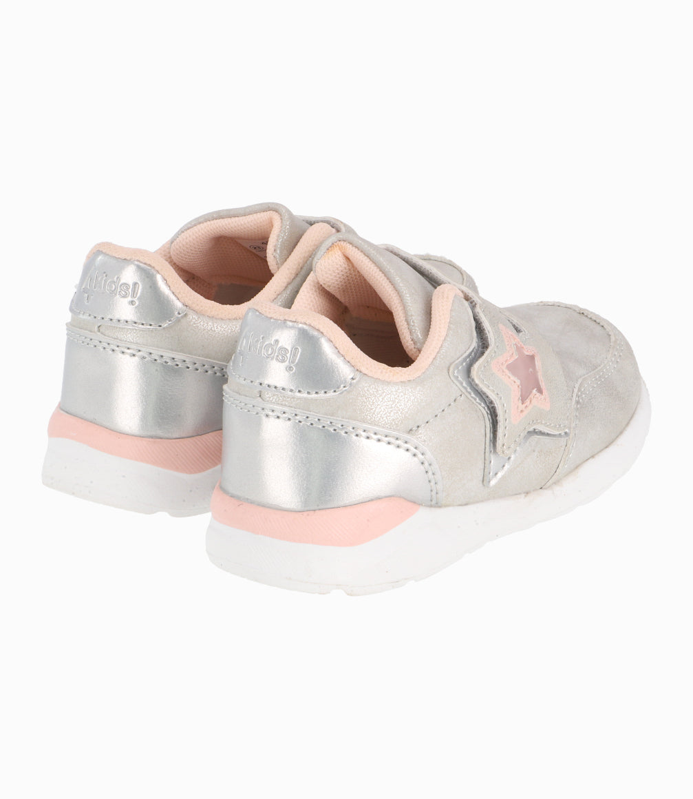 Zapatilla Con Estrellas Rosadas Niña Base Gris 4 Kids