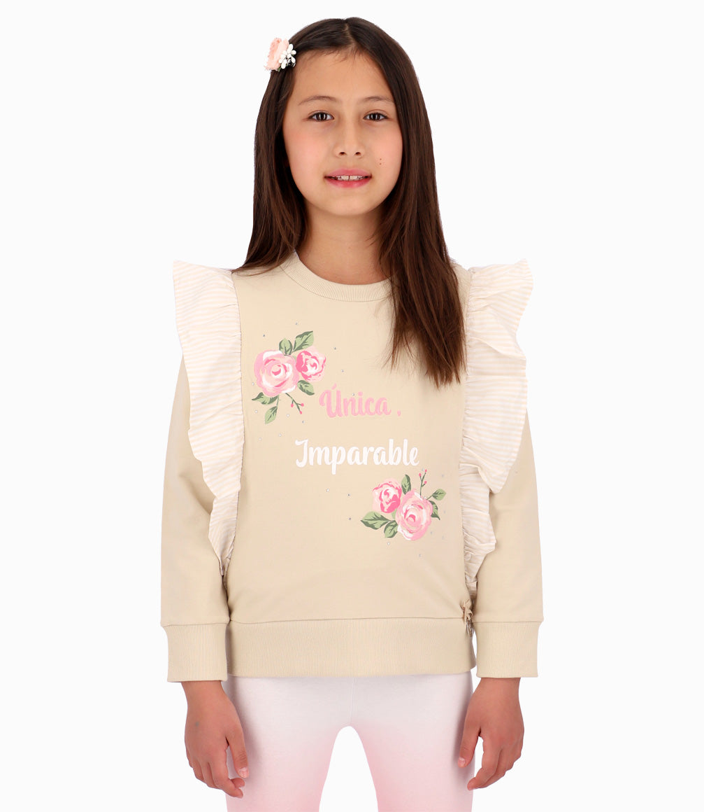 Polerón Con Volantes Niña Beige
