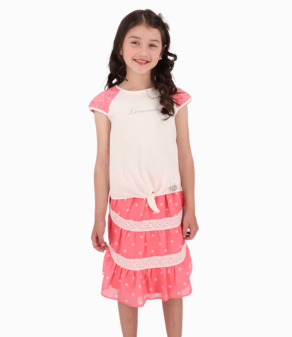 Conjunto Polera y Falda Niña Coral Limonada