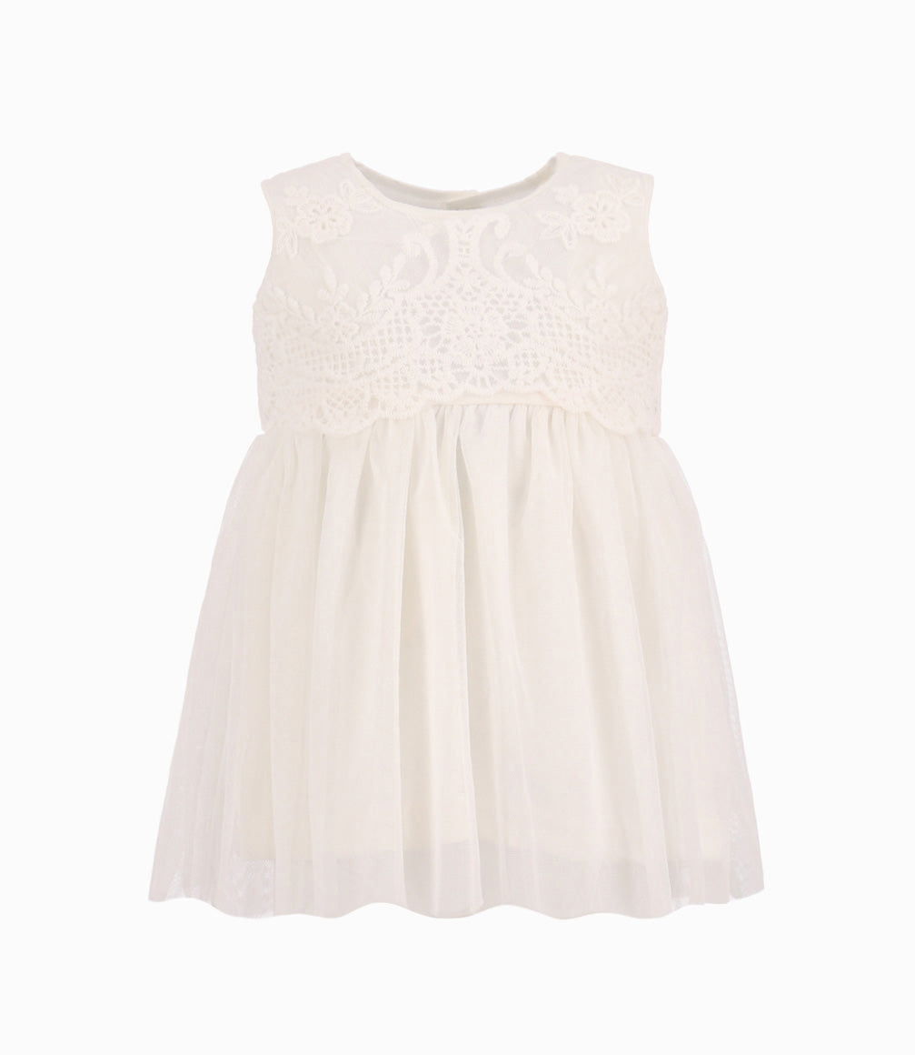 Vestido Bebé Con Encaje y Tul Limonada Crudo