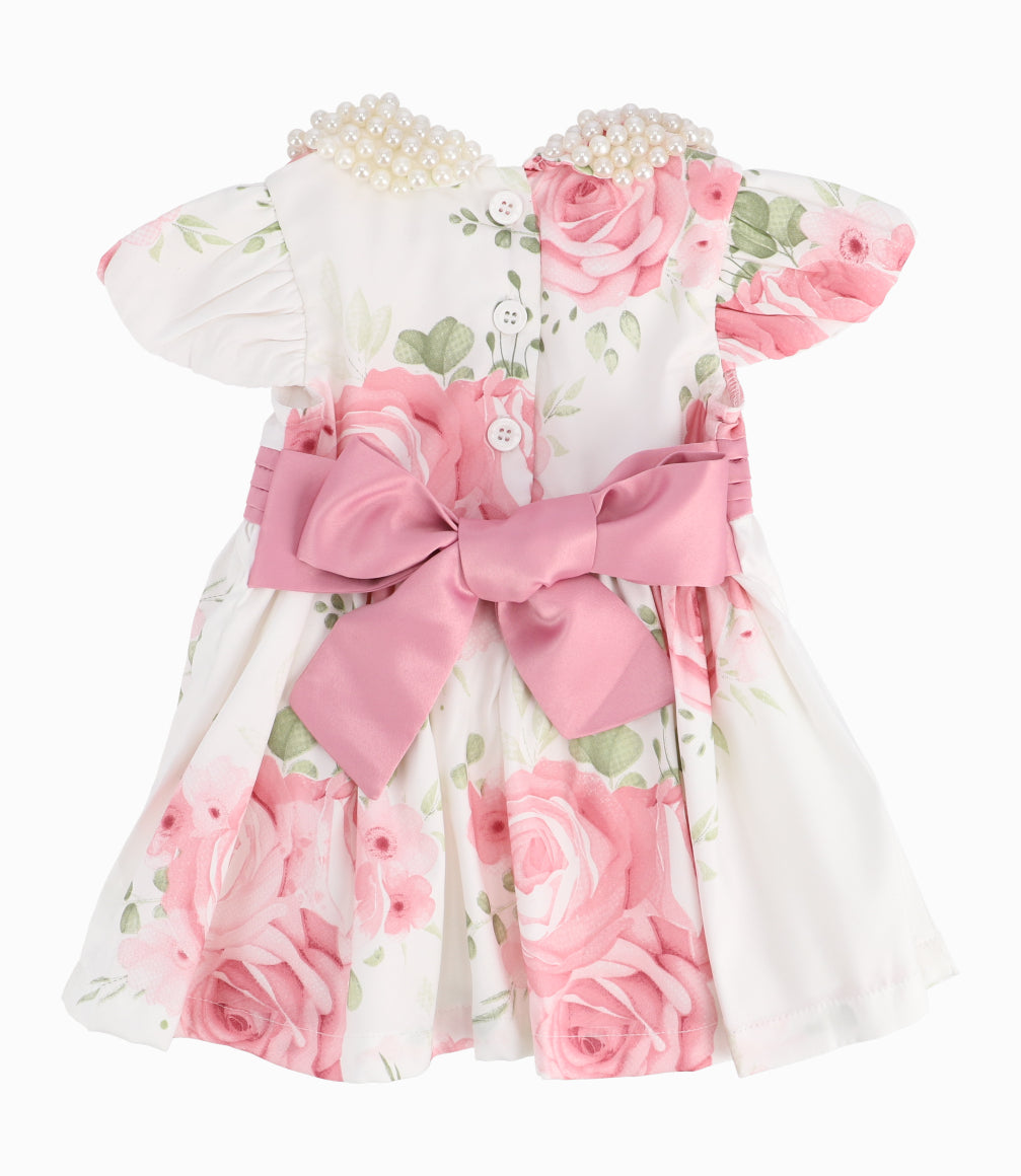 Vestido Recién Nacida Con Cuello de Perlas Limonada Palo Rosa