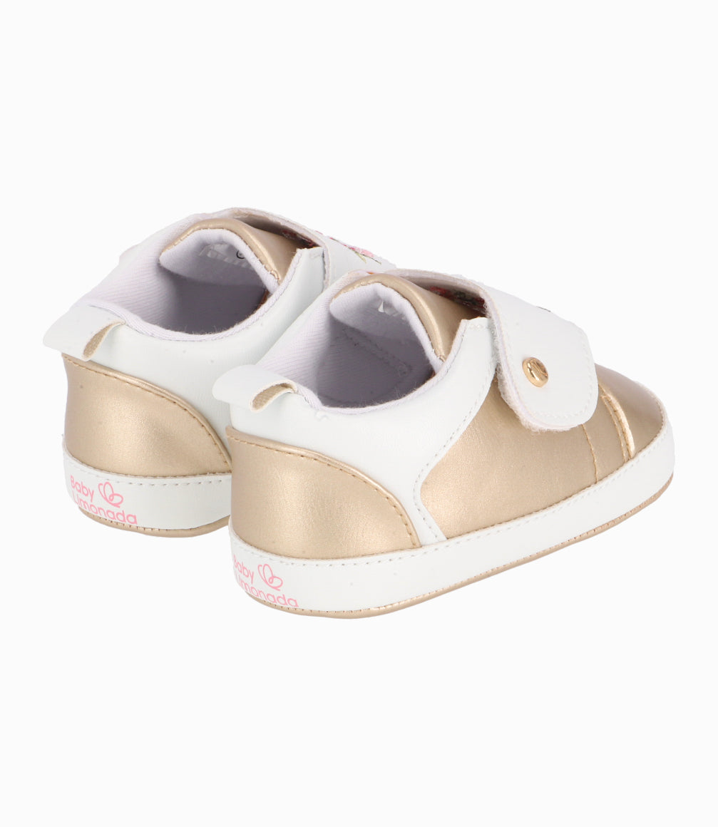 Zapatilla Con Tira Ajustable Recién Nacida Dorado