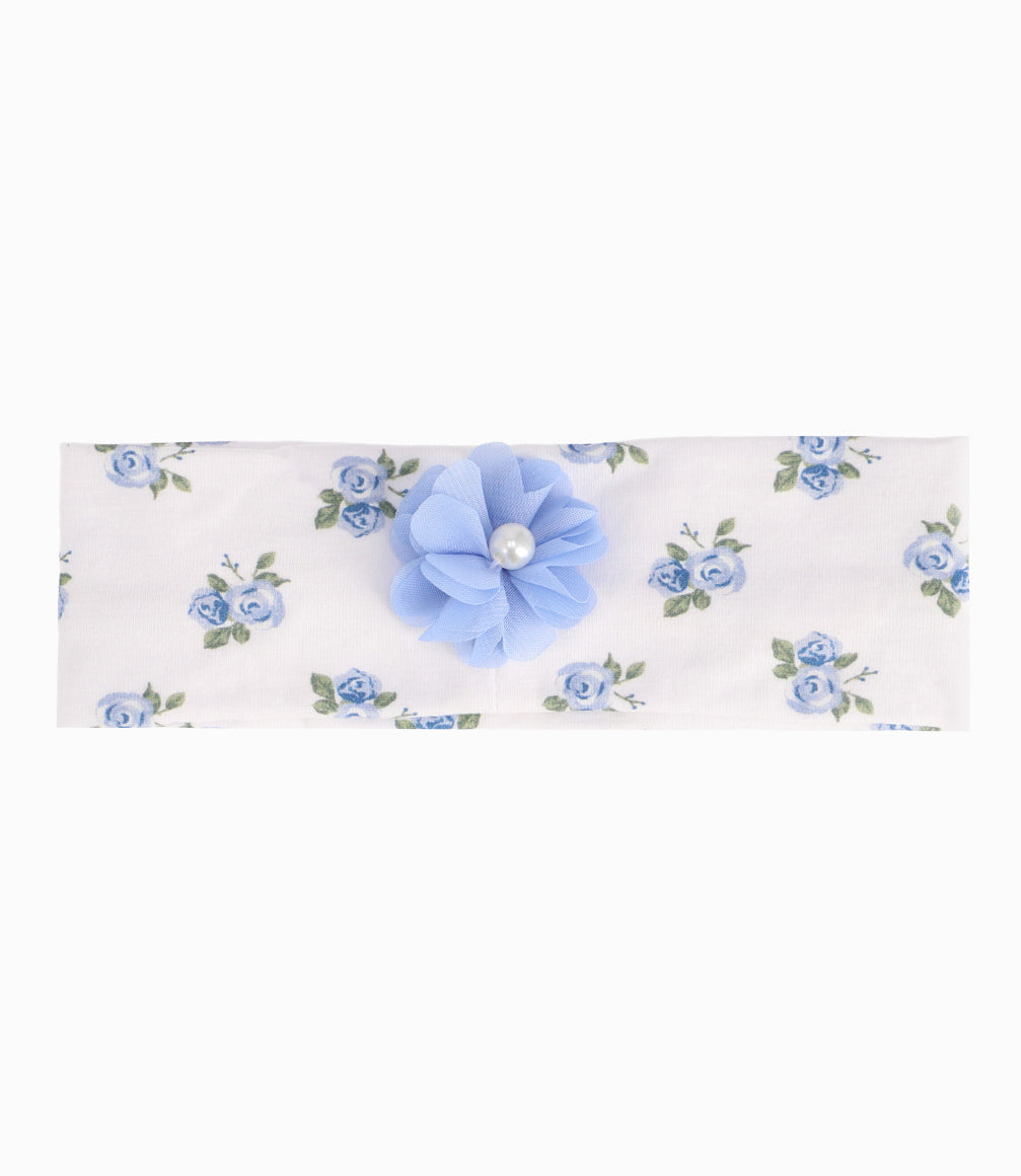 Cintillo Tela Con Flor Celeste Recién Nacida