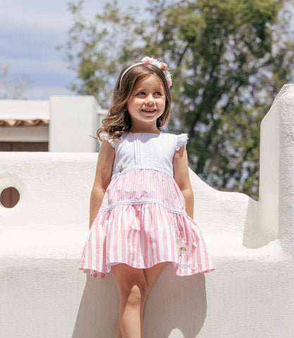 Vestido Con Detalles Macramé Bebé Niña Rosado