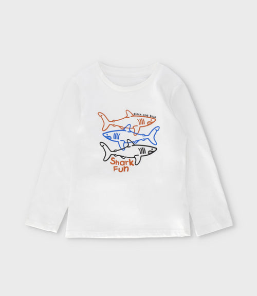 Polera niño shark fun 2 años / Blanco