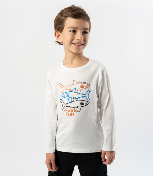 Polera niño shark fun 2 años / Blanco