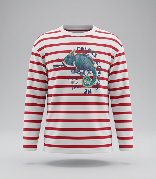 Polera niño rayado con camaleón 2 años / Rojo